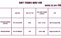 DAT 기업 NAV 프리미엄 붕괴… ‘디스카운트 구간’ 진입