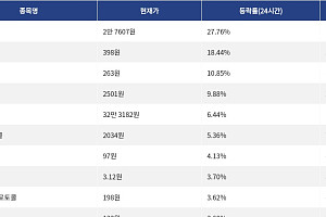 [상승 코인 10] 리버 27.76% 급등, 파이코인 18.44% 상승세