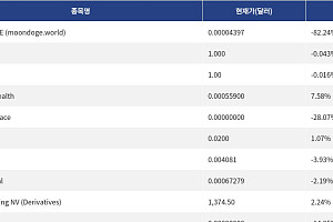 [신규 코인 톱10] MOONDOGE -82.24% 하락, USDGO -0.043% 하락