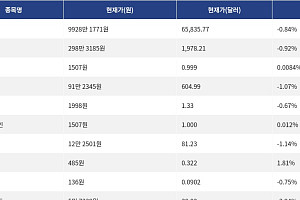 [시총 톱 코인 10] 비트코인 -0.84%  이더리움 -0.92%  리플 -0.67%