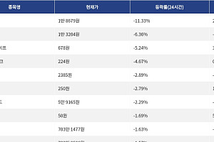 [하락 코인 10] 딕시 -11.33% 하락, 베니스 토큰 -6.36% 약세