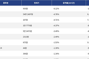 [하락 코인 10] 사이렌 -8.12% 하락, 모네로 -4.76% 약세