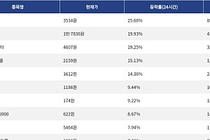 [상승 코인 10] 톤코인 25.68% 급등, 베니스 토큰 19.93% 상승세