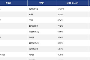 [상승 코인 10] 하이퍼리퀴드 14.10% 급등, 플레어 8.75% 상승세