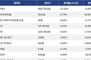 [하락 코인 10] 지캐시 -12.85% 하락, 니어프로토콜 -8.74% 약세