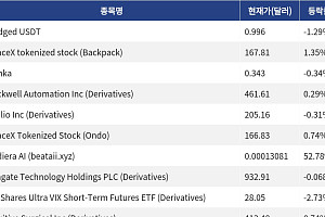 [신규 코인 톱10] Bridged USDT 1.29% 하락, SpaceX tokenized stock 1.35% 상승