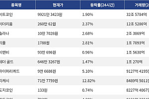 [거래량 톱 코인 10] 비트코인 9921만 3423원, 이더리움 260만 62원