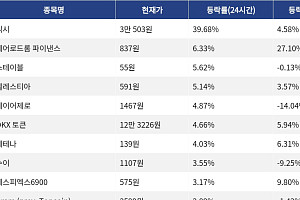 [코인시황] 딕시 39.68% 급등, 휴머니티 32.73% 급락