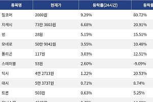 [코인시황] 밈코어 9.29% 상승, Gram (prev. Toncoin) 9.08% 하락