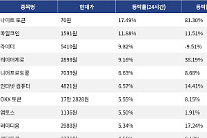[코인시황] 나이트 토큰 17.49% 상승, 스카이 프로토콜 10.41% 하락