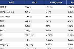 [코인시황] 레이디움 12.53% 상승, 스카이 프로토콜 10.48% 하락