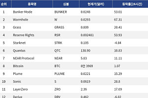 [인기 검색 코인 톱15] Wormhole 67% 급등…NEAR·LayerZero도 두 자릿수 강세