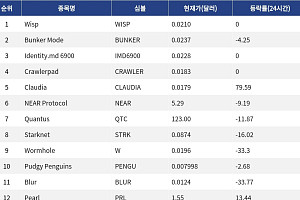 [인기 검색 코인 톱15] Blur·Wormhole 33%대 급락…급등락 종목에 검색 집중