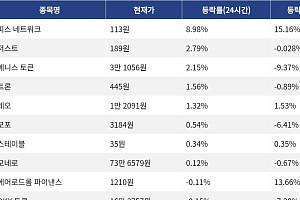 [코인시황] 피스 네트워크 8.98% 상승, 스타크넷 10.41% 하락
