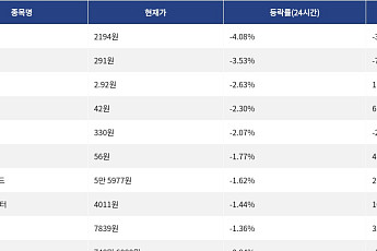 [하락 코인 10] 밈코어 -4.08% 하락, 파이코인 -3.53% 약세