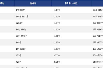 [거래량 톱 코인 10] 비트코인 1억 995만원, 이더리움 344만 7931원