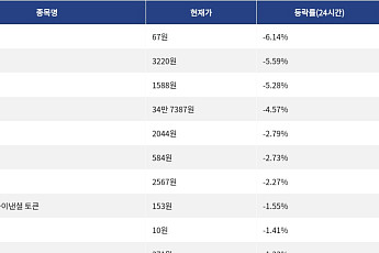 [하락 코인 10] 나이트 토큰 -6.14% 하락, 레이어제로 -5.59% 약세