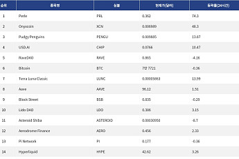 [인기 검색 코인 톱15] 비트코인 숨 고르기 속 PENGU·Perle·HYPE로 쏠린 시선