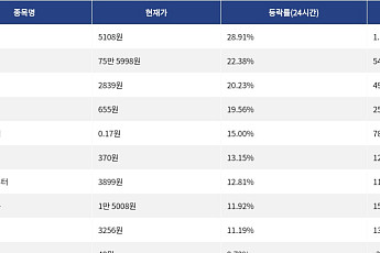 [상승 코인 10] 밈코어 28.91% 급등, 지캐시 22.38% 상승세
