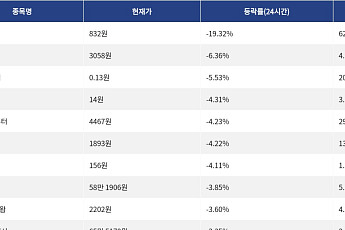 [하락 코인 10] SKYAI -19.32% 급락, 모포 -6.36% 하락