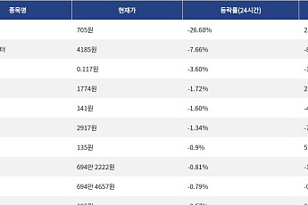 [하락 코인 10] 빌드온 -26.60% 급락, 인터넷 컴퓨터 -7.66% 하락
