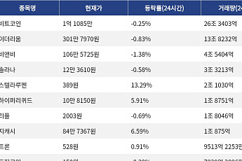 [거래량 톱 코인 10] 비트코인 1억 1085만 원, 이더리움 301만 7970원
