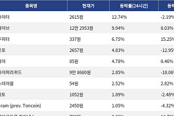 [코인시황] 라이터 12.74% 상승, 오디에라 27.91% 하락