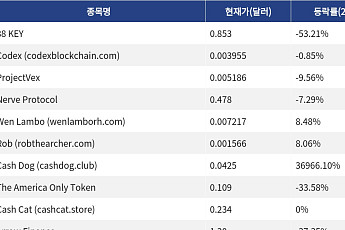 [신규 코인 톱10] 88 KEY 53.21% 하락, Codex 0.85% 하락
