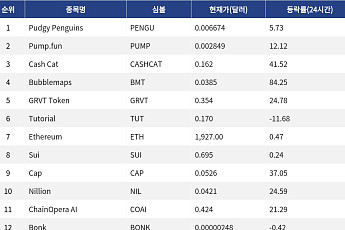 [인기 검색 코인 톱15] Bubblemaps 84% 급등…밈코인·중소형 알트에 매수세 집중