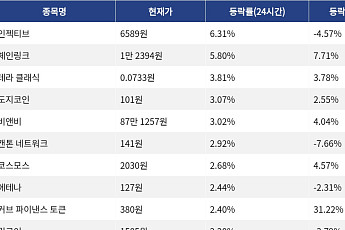 [코인시황] 인젝티브 6.31% 상승, 오디에라 41.96% 급락