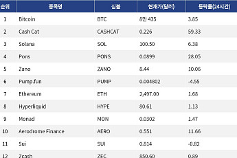 [인기 검색 코인 톱15] Cash Cat 59% 급등…비트코인·솔라나도 회복세