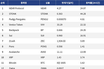 [인기 검색 코인 톱15] NEAR 24% 급등…AI·레이어1 인프라 강세