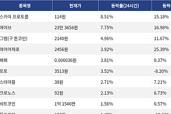[코인시황] 스카이 프로토콜 8.51% 상승, 퀀트 14.56% 하락