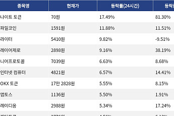 [코인시황] 나이트 토큰 17.49% 상승, 스카이 프로토콜 10.41% 하락