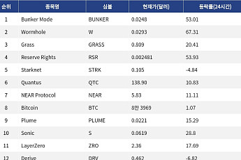 [인기 검색 코인 톱15] Wormhole 67% 급등…NEAR·LayerZero도 두 자릿수 강세
