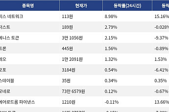 [코인시황] 피스 네트워크 8.98% 상승, 스타크넷 10.41% 하락