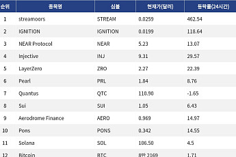 [인기 검색 코인 톱15] Injective 29%·LayerZero 22% 급등…NEAR도 두 자릿수 강세
