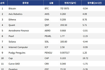 [인기 검색 코인 톱15] 캡 19.72% 상승, 에테나·퀀트도 강세