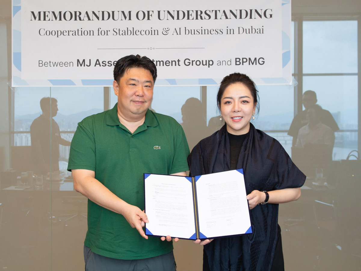 ▲ 비피엠지(BPMG)는 아랍에미리트(UAE)의 투자회사 MJ에셋인베스트먼트(MJ에셋)와 스테이블코인 사업에 대한 전략적 업무 협약(MOU)을 체결했다 (사진제공=비피엠지)