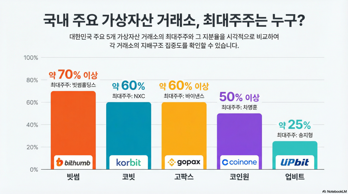▲국내 주요 가상자산 거래소 최대주주 지분율 현황 (구글 노트북LM)