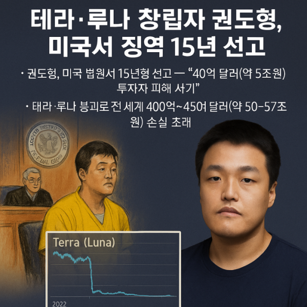 ▲미국 뉴욕 남부연방법원에서 재판을 받는 테라폼랩스 공동창립자 권도형의 모습. 테라·루나 붕괴로 인한 대규모 투자자 피해가 인정되며 징역 15년형이 선고됐다. (챗GPT)