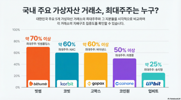 ▲국내 주요 가상자산 거래소 최대주주 지분율 현황 (구글 노트북LM)