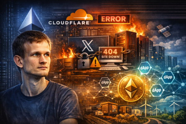 ▲이더리움 창시자 비탈릭 부테린이 중앙화된 CDN(콘텐츠 전송 네트워크) 의존의 위험성을 지적하며, 클라우드플레어 장애 사태를 계기로 탈중앙화 dApp 생태계의 필요성을 강조했다 (챗GPT)