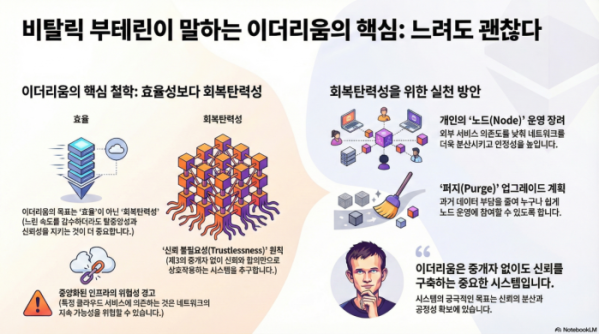 ▲비탈릭 부테린 이더리움 공동 창립자가 강조한 ‘회복탄력성 중심 설계’ 철학을 시각화한 이미지 (구글 노트북LM)