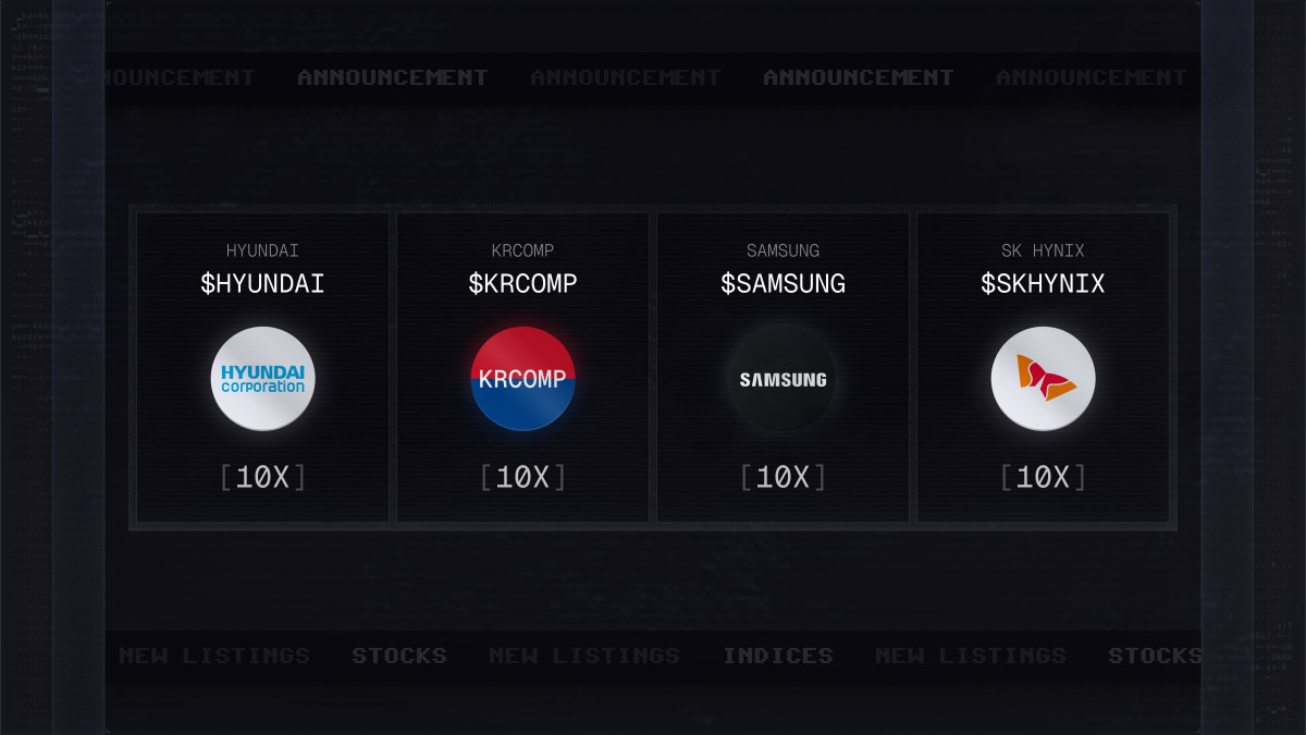 ▲라이터(Lighter)가 공지한 코스피 지수 및 국내 대형주 연동 RWA 기반 무기한선물(퍼페추얼) 상품 화면으로, 현대·삼성·SK하이닉스와 한국 종합지수(KRCOMP)에 대해 최대 10배 레버리지 거래를 지원한다는 내용이 표시돼 있다. (사진제공=라이터(Ligher))