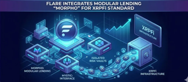 ▲플레어가 모듈형 렌딩 프로토콜 모포와 미스틱 인터페이스를 통합해 XRPFi 인프라를 구축하는 구조를 도식화한 개념 이미지 (사진제공=논스 클래식)