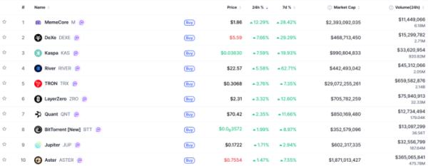 ▲시가총액 TOP 100 가상자산 중 상승률 TOP 10 가상자산 정보 (사진제공=CoinMarketCap)