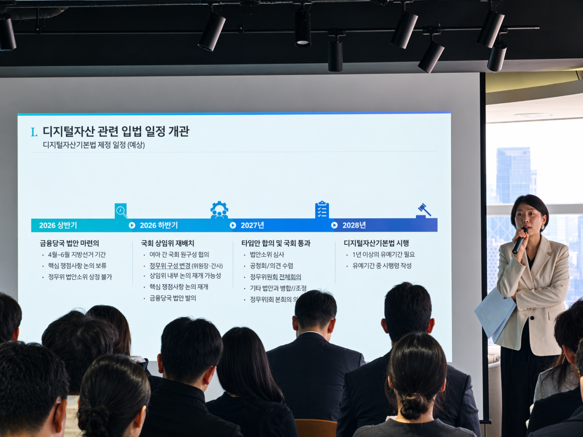 ▲김효봉 법무법인 태평양 파트너 변호사가 22일 서울 강남구 이투데이빌딩에서 열린 ‘Korea Financial Innovation Program 2026’ 오프라인 밋업에서 디지털자산 관련 규제 동향을 발표하고 있다. (손기현 기자)