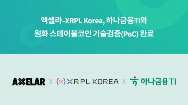 ▲엑셀라와 XRPL Korea가 하나금융티아이와 원화 스테이블코인 기술검증을 완료했다. (사진제공=엑셀라·XRPL Korea)