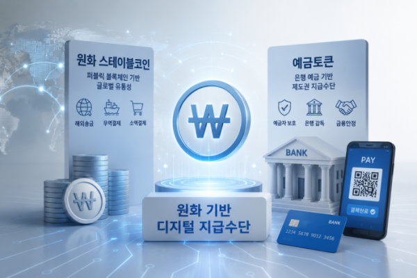 ▲원화 스테이블코인과 예금토큰은 모두 원화 기반 디지털 지급수단이지만, 발행 구조와 활용 영역에서 차이를 보인다. (챗GPT)